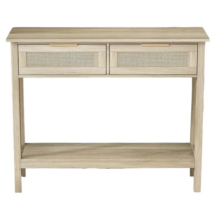 Kitchen Pantry, Console Table with 2 Rattan Drawer and Bottom Storage Shelf for Entryway, Minimalist in Natural