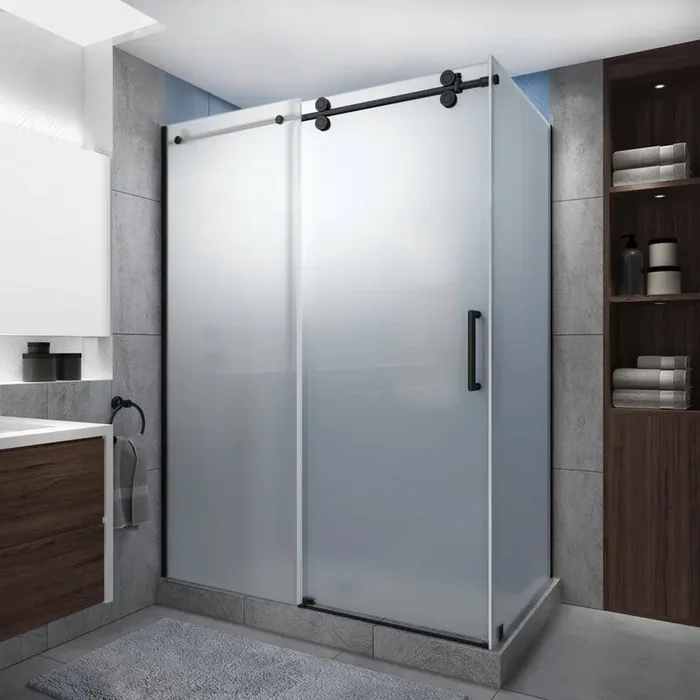 Langham XL 60-64 in. x34 in. x80 in. Sliding Frameless Shower Enclosure Ultra-Bright Frosted Glass in Oil Rubbed Bronze