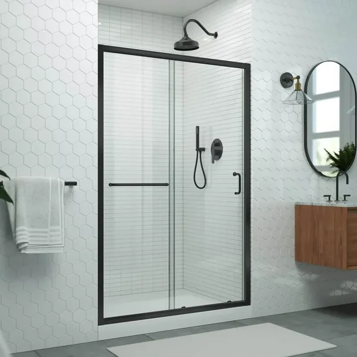 Levantine 50-54 in. W. x 72 in. H Semi-Frameless Sliding Shower Door, Clear Glass in Matte Black