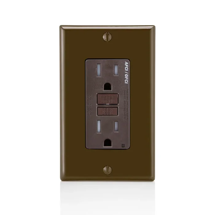 Leviton 15 Amp 125V Dual Function AFCI/GFCI Receptacle 20 Amp Feed-Through Tamper-Resistant Monochromatic Back And Side Wire Brown (AGTR1)