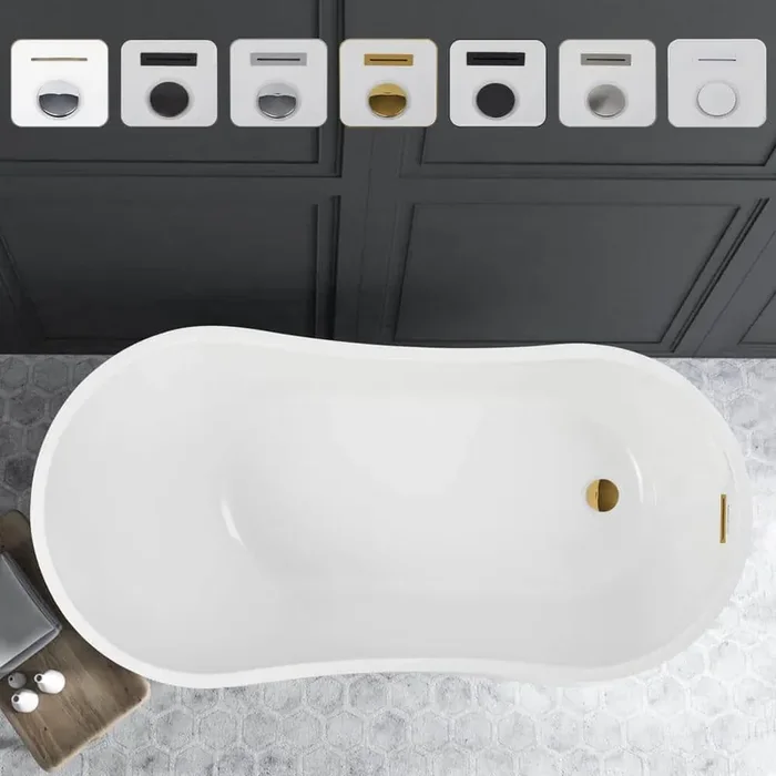 Limoges 55 in. Acrylic Flatbottom Bathtub in White/Titanium Gold