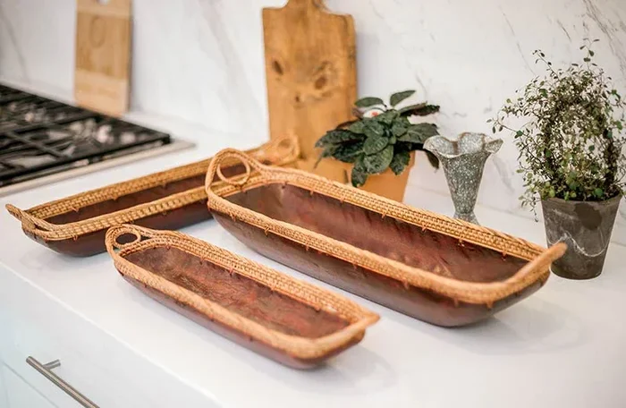 Long Rattan Trays Set of 3 | Natural Farmhouse – Decor Steals