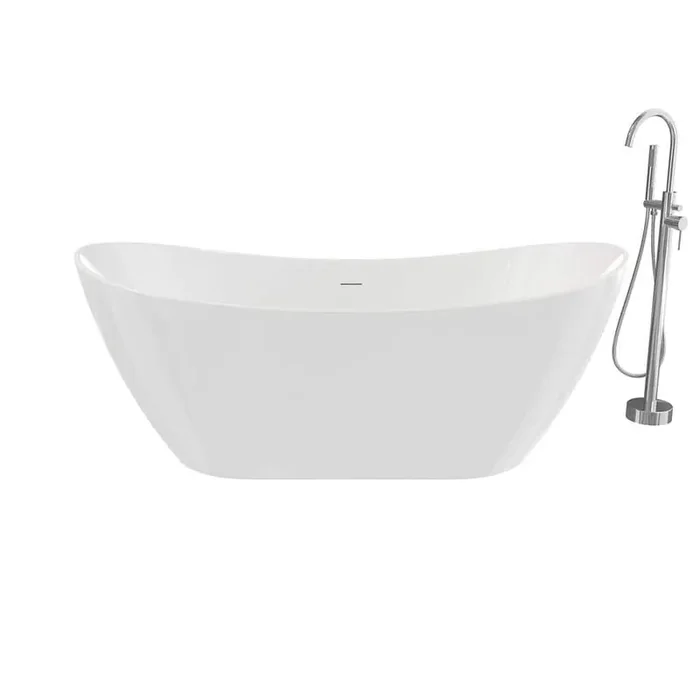 Mahaba 67 in. x 29 in. Freestanding Soaking Bathtub with Center Drain in White with Freestanding Faucet in Chrome