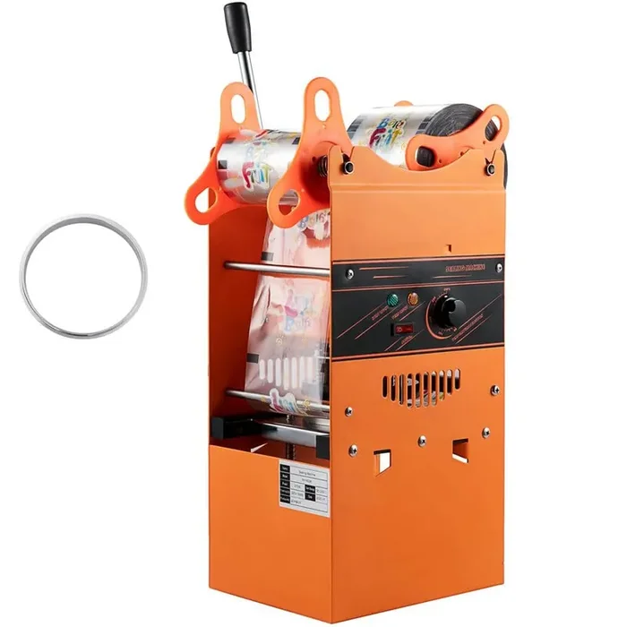 Manual Tea Cup Sealer Machine, Orange 300-500 Cup/h, 90/95mm Diameter, Boba Tea Sealer with Heating Technology
