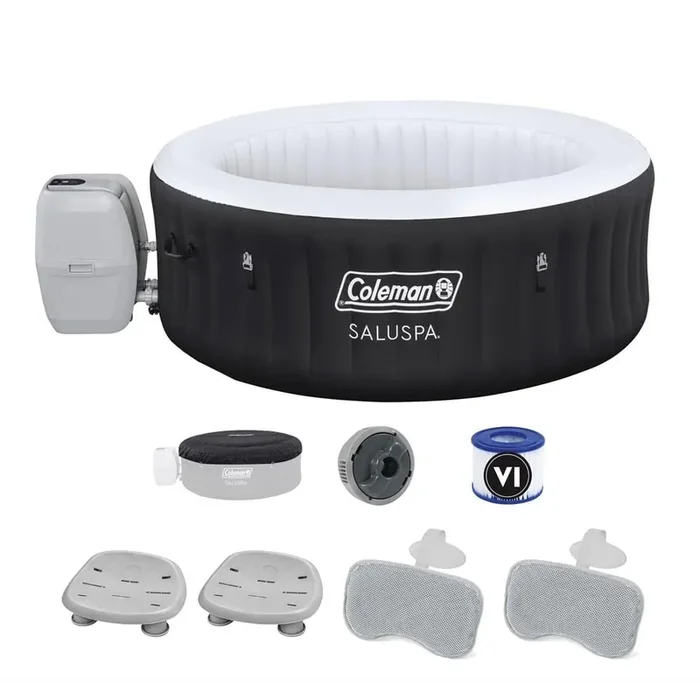 Miami 4-Person Hot Tub with 2 Pack of SaluSpa Seat and 2 Headrest Pillows