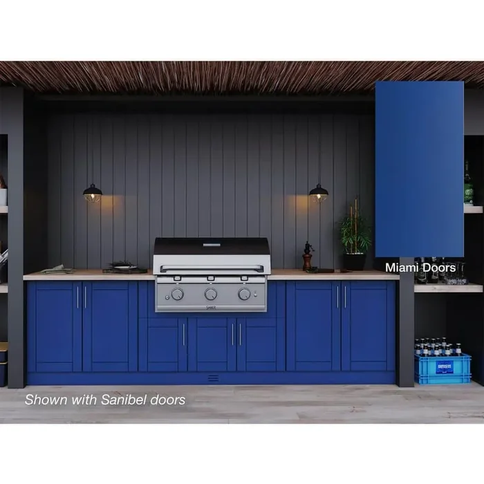 Miami Reef Blue 17-Piece 121.25 in. x 34.5 in. x 28 in. Outdoor Kitchen Cabinet Island Set