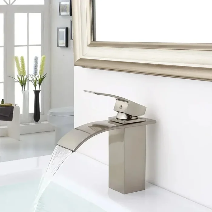 Milly Waterfall 1-Handle Single Hole Lavatory Faucet Bathroom Sink Faucet Brushed Nickel