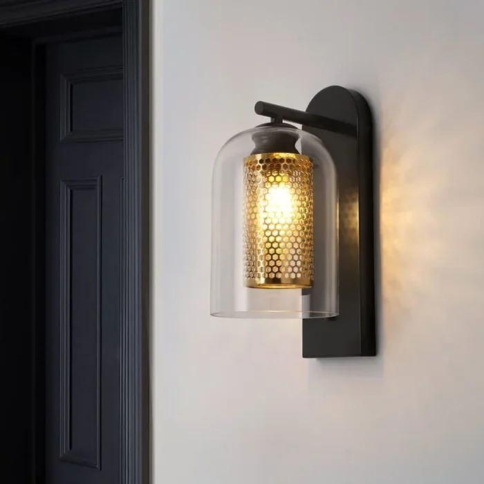 Modern 1-Light Wall Lighting Black & Gold with Metal Backplate Lighting