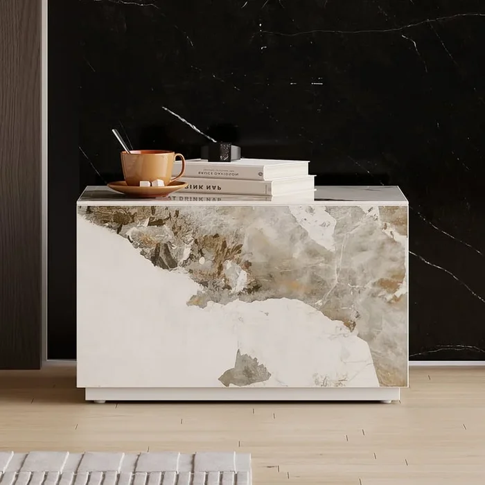 Modern White 23″W Sintered Stone Nightstand 1 Drawer Bedside Table Set of 2