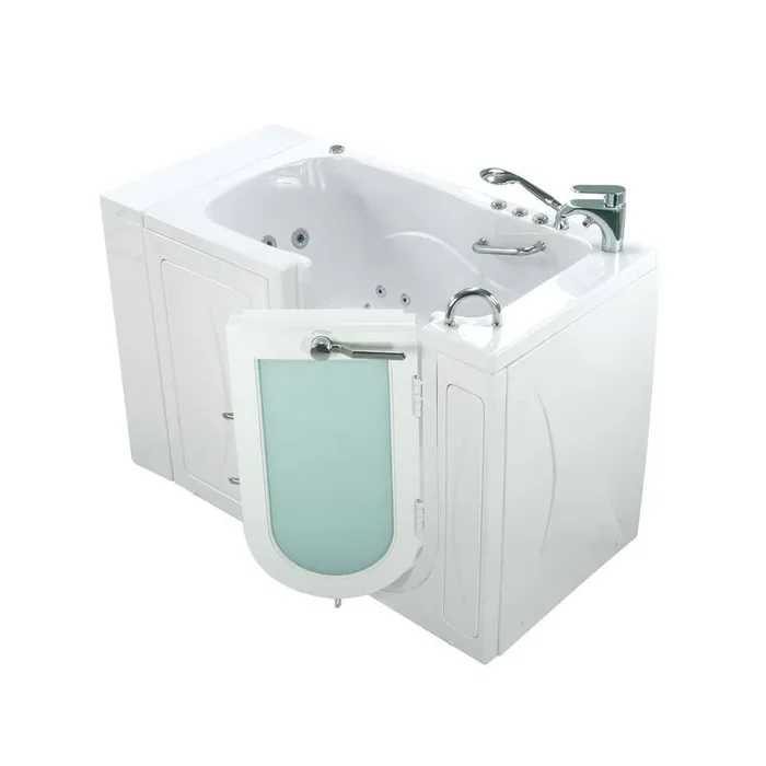 Monaco 52 in. Walk-In Whirlpool and Air Bath Bathtub in White,RH Outward Door, Fast Fill Faucet, Heated Seat, Dual Drain