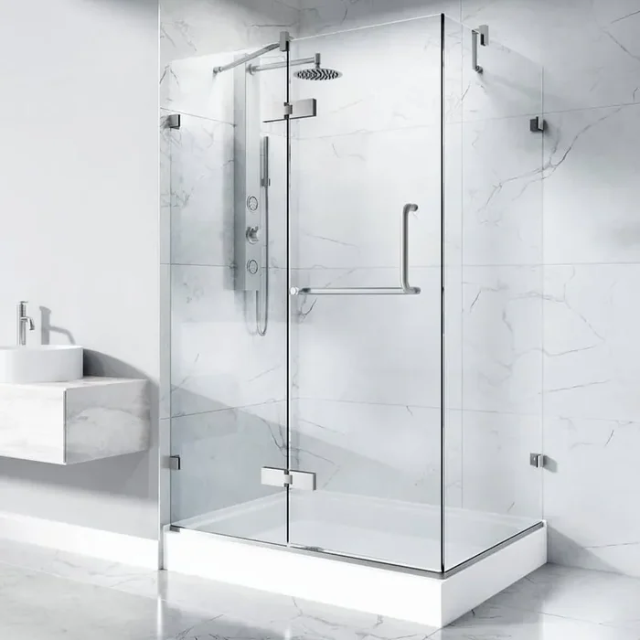 Monteray 36 in. L x 48 in. W x 79 in. H Frameless Pivot Shower Enclosure Kit in Brushed Nickel with 3/8 in. Clear Glass