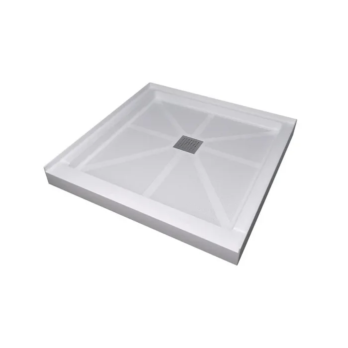 Moray 36 in. L x 36 in. W Threshold Alcove Shower Pan Base in White with Center Drain and Stainless Steel Cover