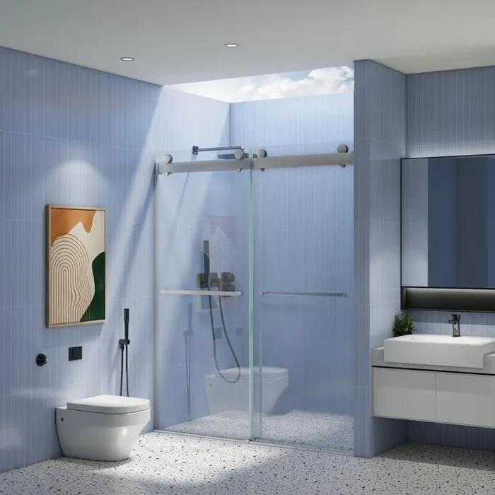 Moray 44 in. to 48 in. W x 76 in. H Double Sliding Frameless Shower Door in Chrome with Clear Glass