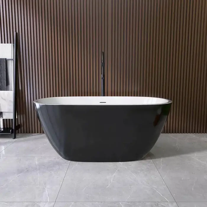 Moray 55 in. x 29 in. Acrylic Flatbottom Freestanding Soaking Non-Whirlpool Bathtub with Pop-up Drain in Glossy Black