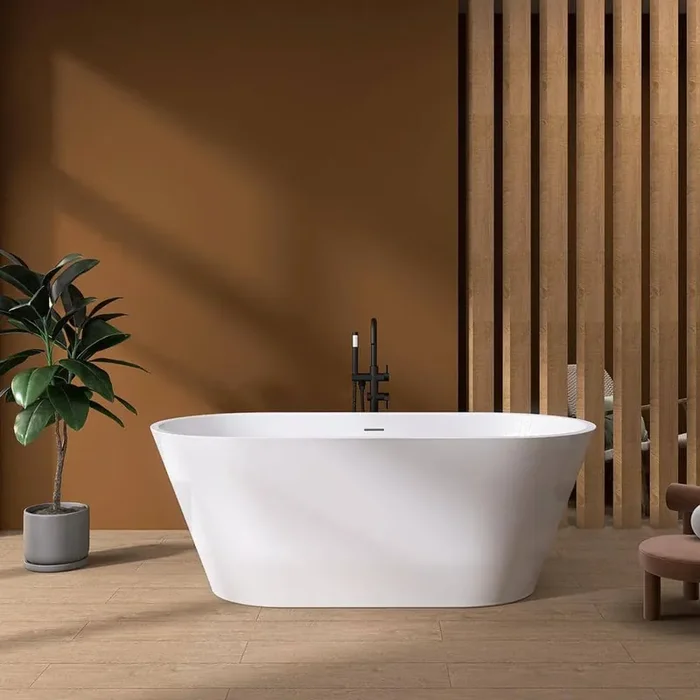 Moray 59 in. x 29 in. Acrylic Flatbottom Freestanding Soaking Non-Whirlpool Bathtub with Pop-up Drain in Glossy White