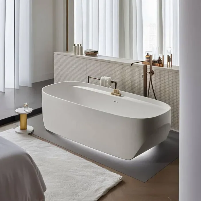 Moray 59 in. x 31.5 in Acrylic Flatbottom Freestanding Soaking Non-Whirlpool Bathtub with Pop-up Drain in Glossy White