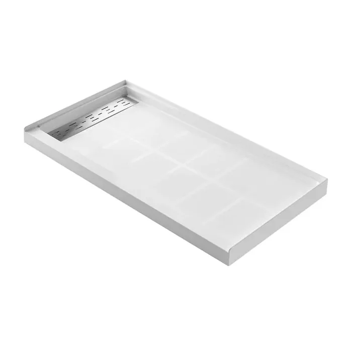 Moray 60 in. L x 30 in. W Threshold Alcove Shower Pan Base in White with Left Drain and Stainless Steel Cover