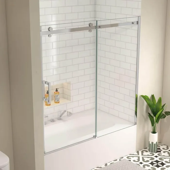Moray 60 in. W x 58 in. H Sliding Frameless Bathtub Door in Polished Chrome Finish with Clear Glass