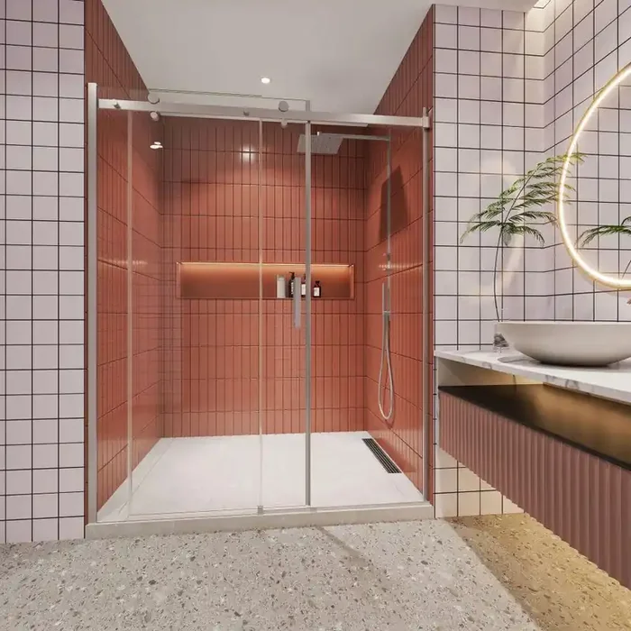 Moray 60 in. W x 74 in. H Sliding Frameless Shower Door in Polished Chrome Finish with Clear Glass