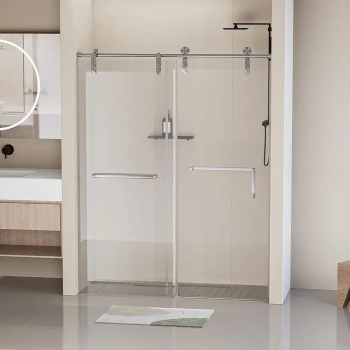 Moray 60 in. W x 76 in. H Frameless Stainless Steel Single Sliding Shower Door in Brushed Nickel Tempered Clear Glass