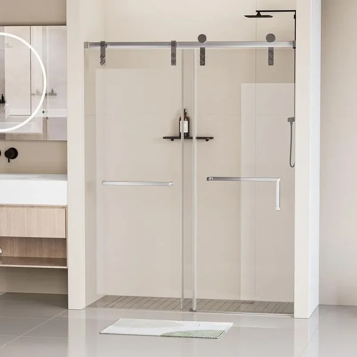 Moray 60 in. W x 76 in. H Frameless Stainless Steel Single Sliding Shower Door in Gold 5/16 in. Tempered Clear Glass