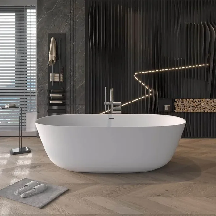 Moray 67 in. x 33.5 in. Solid Surface Stone Resin Flatbottom Freestanding Double Slipper Soaking Bathtub in Matte White