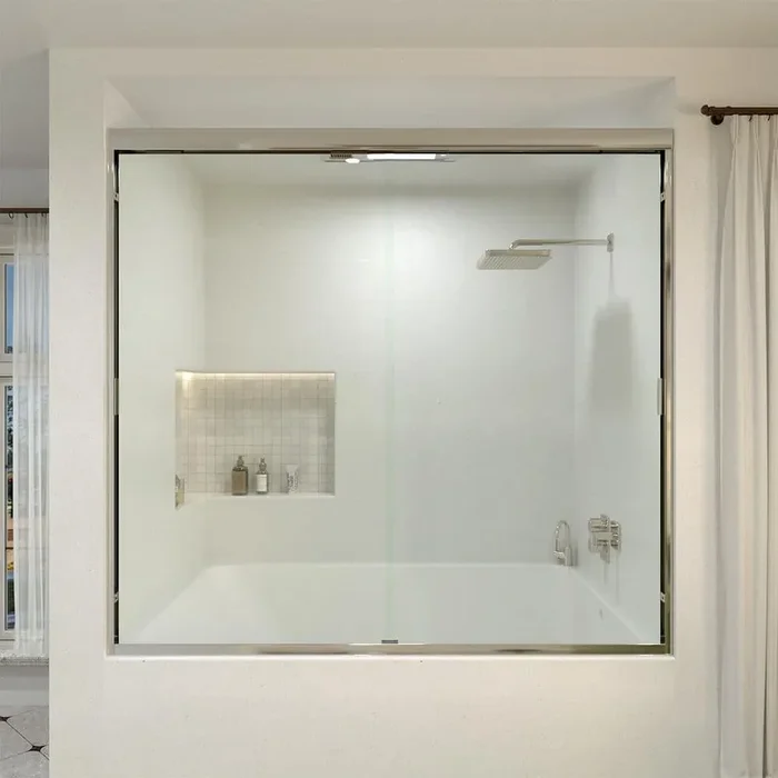 Nebula 60 in. W x 56 in. H Sliding Bath Tub Door in Semi Frameless in Silver with Clear Glass