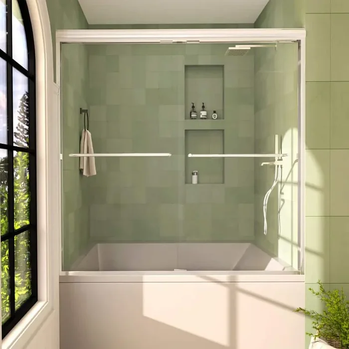 Nepti 60 in. W x 56 in. H Sliding Semi Frameless Tub Door in Silver Finish with Clear Glass