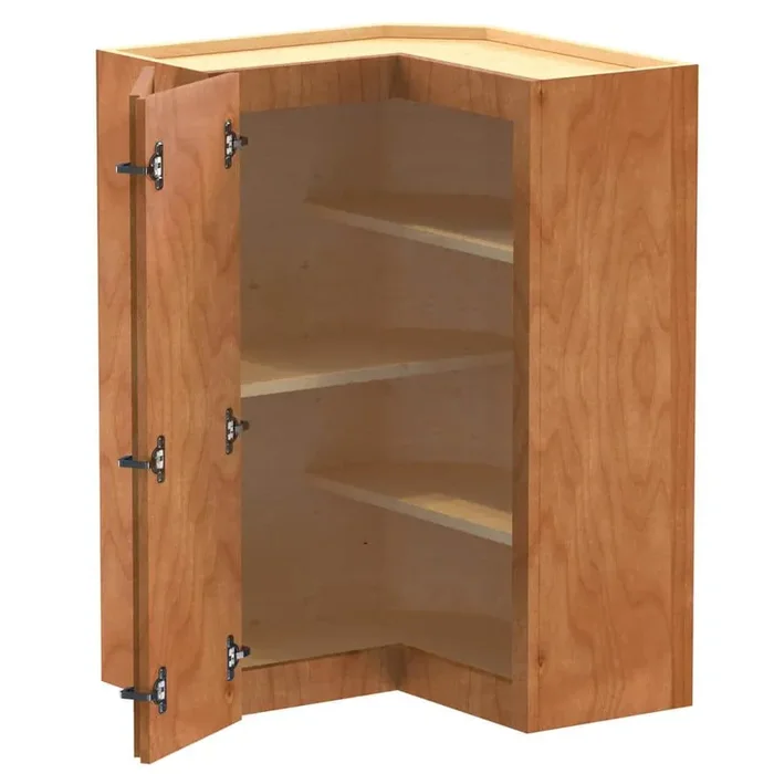 Newport 24 in. W x 12 in. D x 36 in. H Assembled Plywood Corner Wall Kitchen Cabinet in Cinnamon with Shelves
