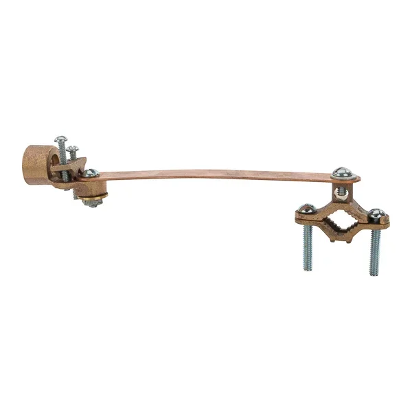 NSI Bronze Ground Clamp For Rigid Conduit With Flexible Copper Strap 1/2 Inch Conduit Hub 1/2 Inch-1 Inch Water Pipe Size 4 STR Ground Wire Maximum (G-90)