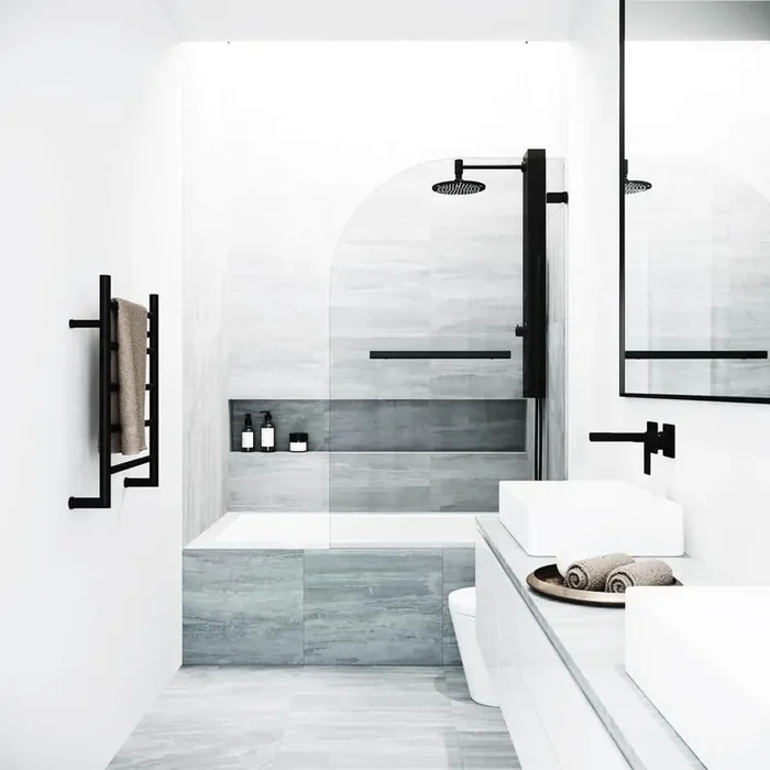 Orion 34 in. W x 58 in. H Pivot Frameless Tub Door in Matte Black with 5/16 in. (8mm) Clear Glass