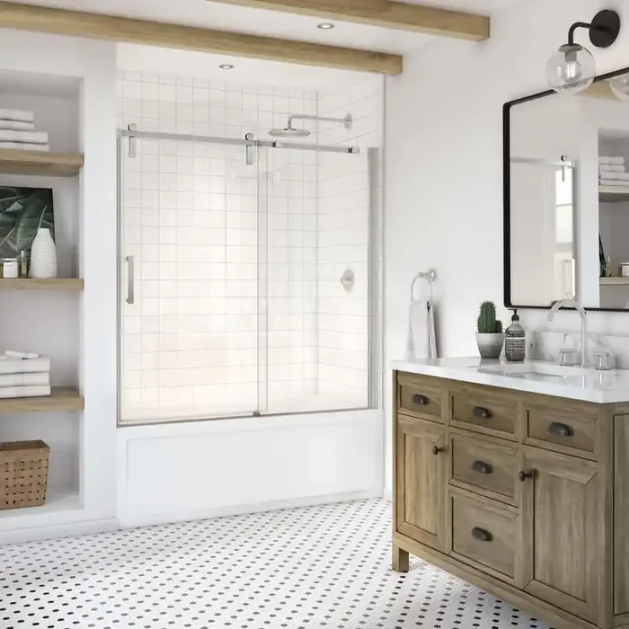 Outback 58 1/2 in. W x 57 in. H 8mm Sliding Tub Door for Alcove Installation in Chrome with Clear Glass