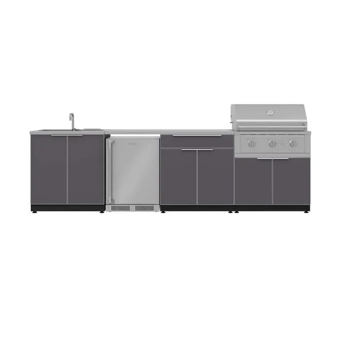 Outdoor Kitchen 3-Burner Liquid Propane Grill Island in Aluminum Gray with 33 in. Stainless Steel Grill and Fridge