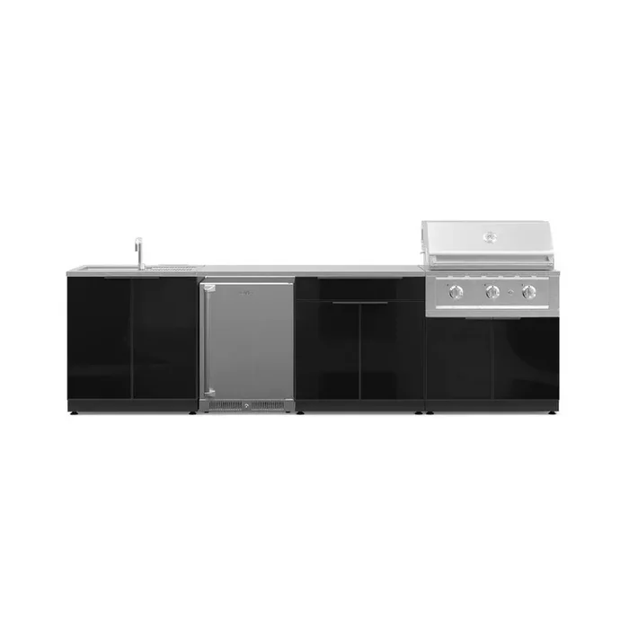 Outdoor Kitchen 3-Burner Liquid Propane Grill Island in Aluminum Gray with 33 in. Stainless Steel Grill and Fridge