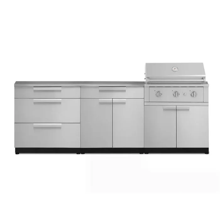Outdoor Kitchen 97in.W x 2 in.D x 48.5in.H Stainless Steel 5-Piece Cabinet Set w/33 in. Performance Liquid Propane Grill