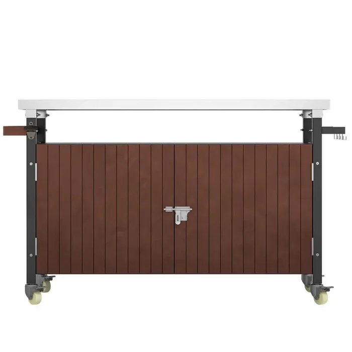 Outdoor Stainless Steel Tabletop 52.7 in. W Kitchen Island in Brown on 4 Wheels with Spice Rack, Towel Rack