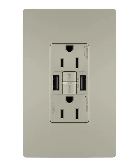 Pass and Seymour Self-Test GFCI Receptacle Tamper-Resistant 15A With USB Type AA Nickel (1597TRUSBAANIC4)