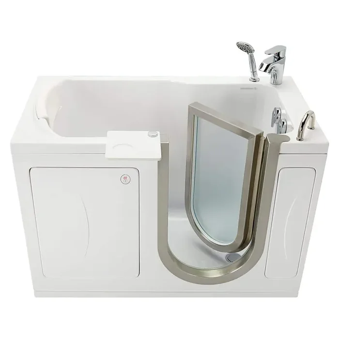 Petite 52 in. x 28 in. Acrylic Walk-In Soaking Bathtub in White, Heated Seat, Fast Fill Faucet, RHS 2 in. Dual Drain