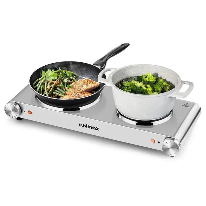 Portable 1800-Watt 2-Burner 7.4 in. Silver Electric Hot Plate