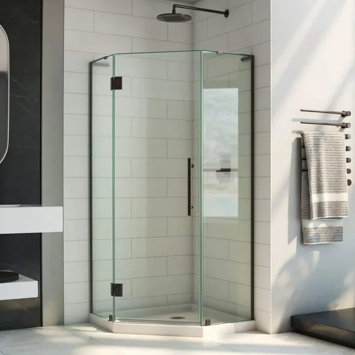 Prism Plus 36 in. x 36 in. x 74.75 in. Semi-Frameless Neo-Angle Hinged Shower Enclosure in Oil Rubbed Bronze with Base