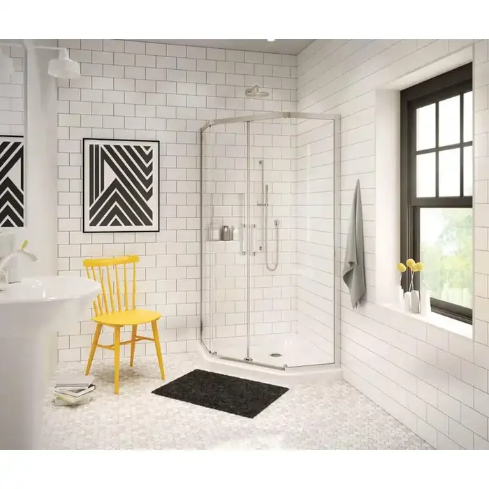 Radia 38 in. x 38 in. x 71-1/2 in. Frameless Neo-Angle Sliding Shower Door with Clear Glass in Brushed Nickel