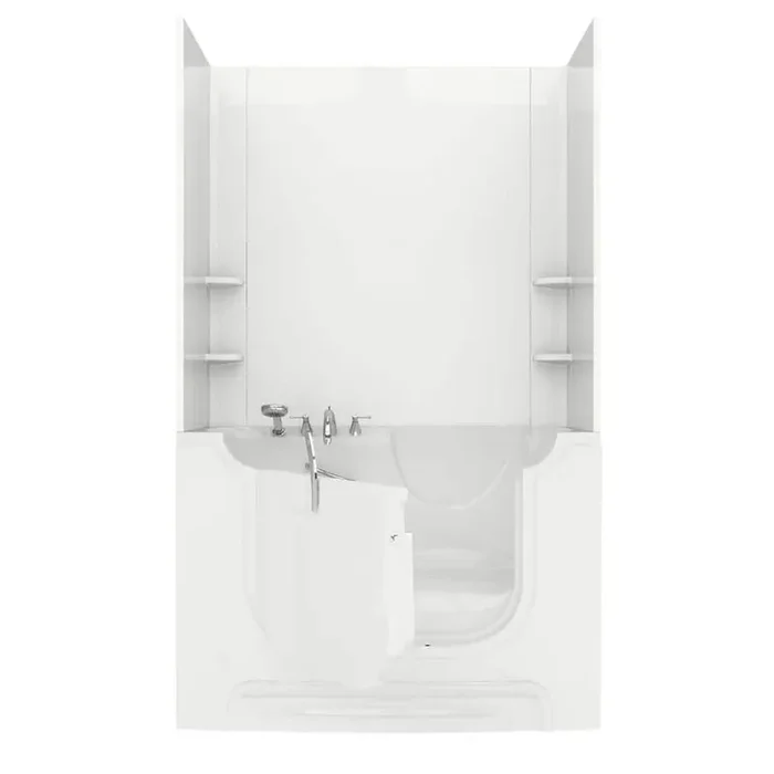 Rampart Wheelchair Accessible 5 ft. Walk-in Non-Whirlpool Bathtub with Easy Up Adhesive Wall Surround in White