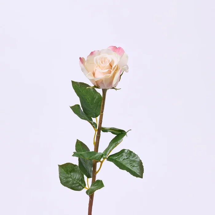 Real Touch Cream & Light Pink Dutchess Rose Small Bloom Single Faux Floral Stem Spray – 21″