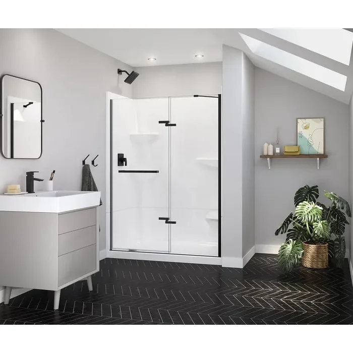 Reveal Sleek 54.5 in. W x 71.5 in. H Pivot Frameless Alcove Shower Door in Matte Black