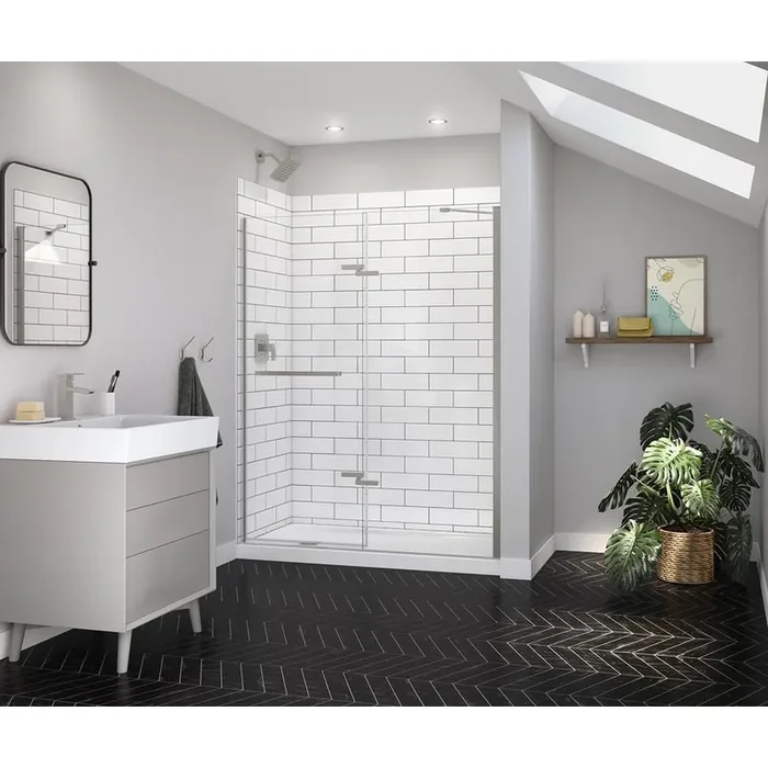 Reveal Sleek 59 in. W x 71.5 in. H Pivot Frameless Alcove Shower Door in Brushed Nickel
