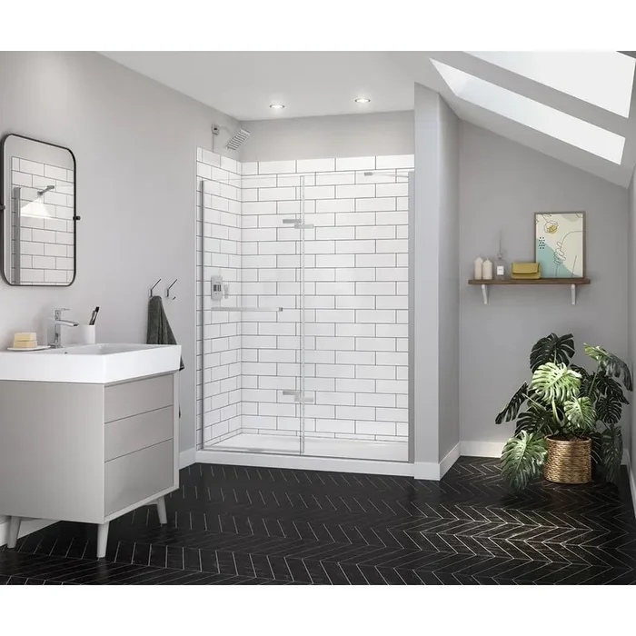 Reveal Sleek 59 in. W x 71.5 in. H Pivot Frameless Alcove Shower Door in Chrome