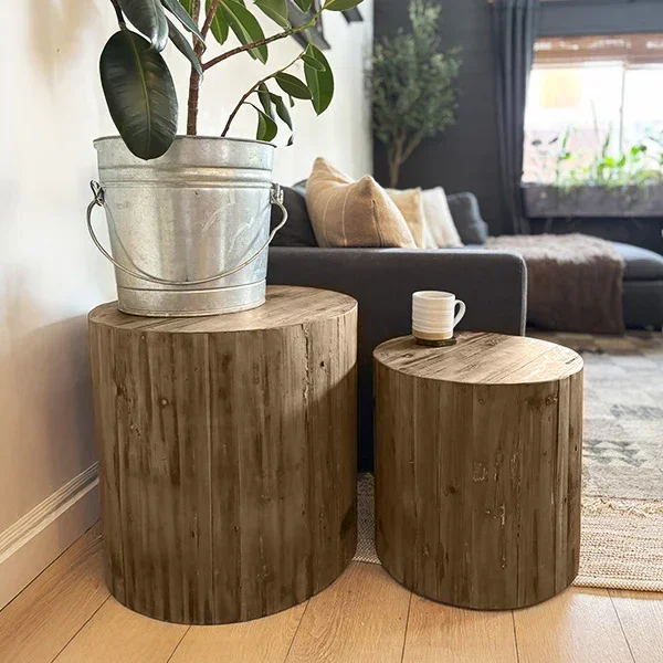 Rolling Round Reclaimed Wood Side Table, Set of Two – Decor Steals