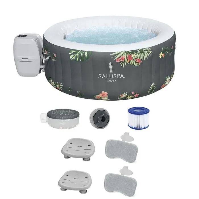 SaluSpa Aruba 3-Person 110-Jet Inflatable Hot Tub with Spa Seat (2-Pack) and Headrest Pillow (2-Pack)