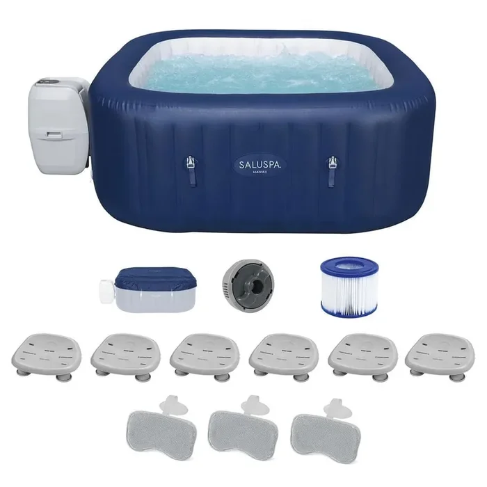 SaluSpa Hawaii 6-Person 114-Jet Inflatable Hot Tub with Spa Seat (6-Pack) and Headrest Pillow (3-Pack)
