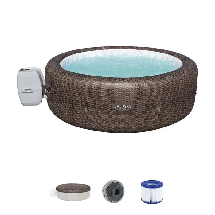SaluSpa St Moritz AirJet Inflatable Hot Tub w/ EnergySense Cover, 7-Person, 120V, 180 Jets, Brown